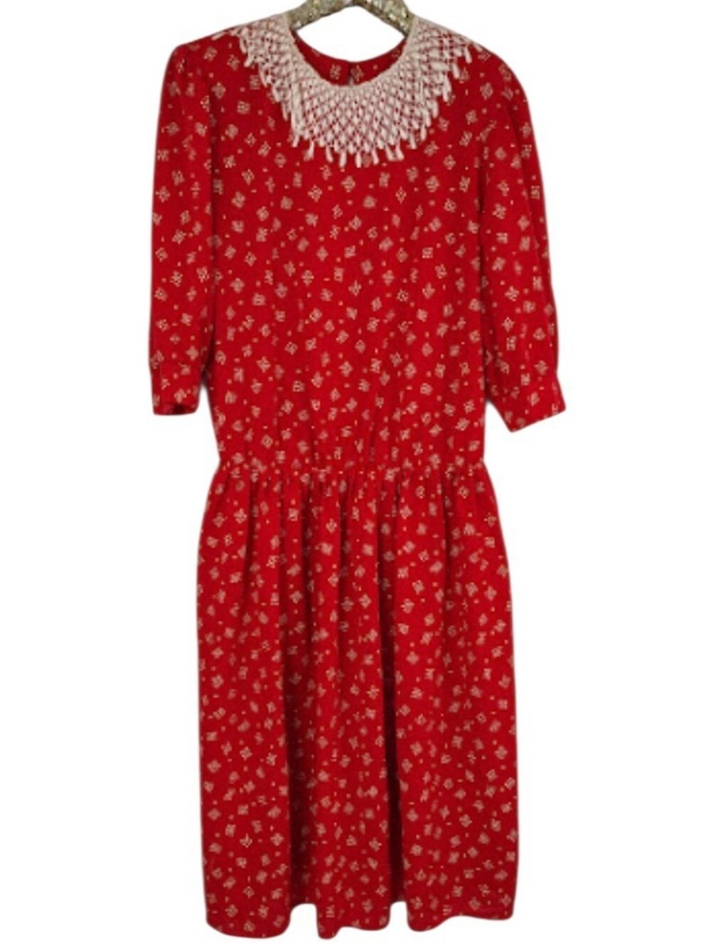 Vintage 80s Marla LTD Womens Red White Dotted Midi Dress Plus Size Romantic Glam